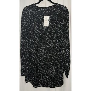 Ellos Blouse, black and white polka dot, long sleeve, size 24, v neck, 34" long